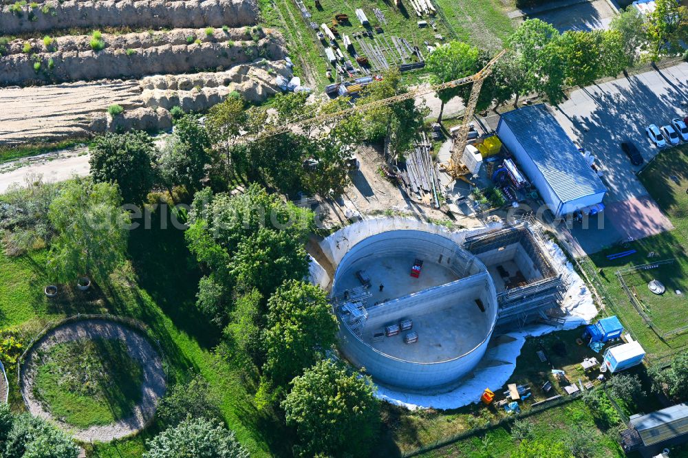 Aerial image Werneuchen - Construction site for the new construction of the retention basin and water storage on street Wesendahler Strasse in Werneuchen in the state Brandenburg, Germany
