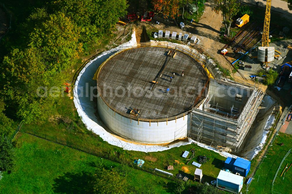 Werneuchen from above - construction site for the new construction of the retention basin and water storage on street Wesendahler Strasse in Werneuchen in the state Brandenburg, Germany