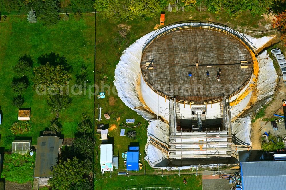 Aerial image Werneuchen - construction site for the new construction of the retention basin and water storage on street Wesendahler Strasse in Werneuchen in the state Brandenburg, Germany