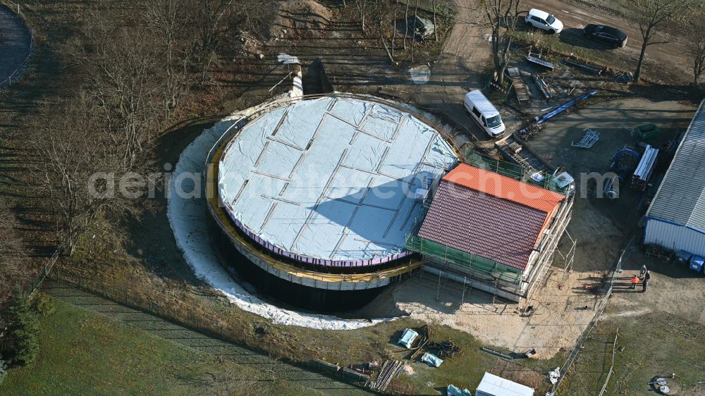 Aerial photograph Werneuchen - Construction site for the new construction of the retention basin and water storage on street Wesendahler Strasse in Werneuchen in the state Brandenburg, Germany