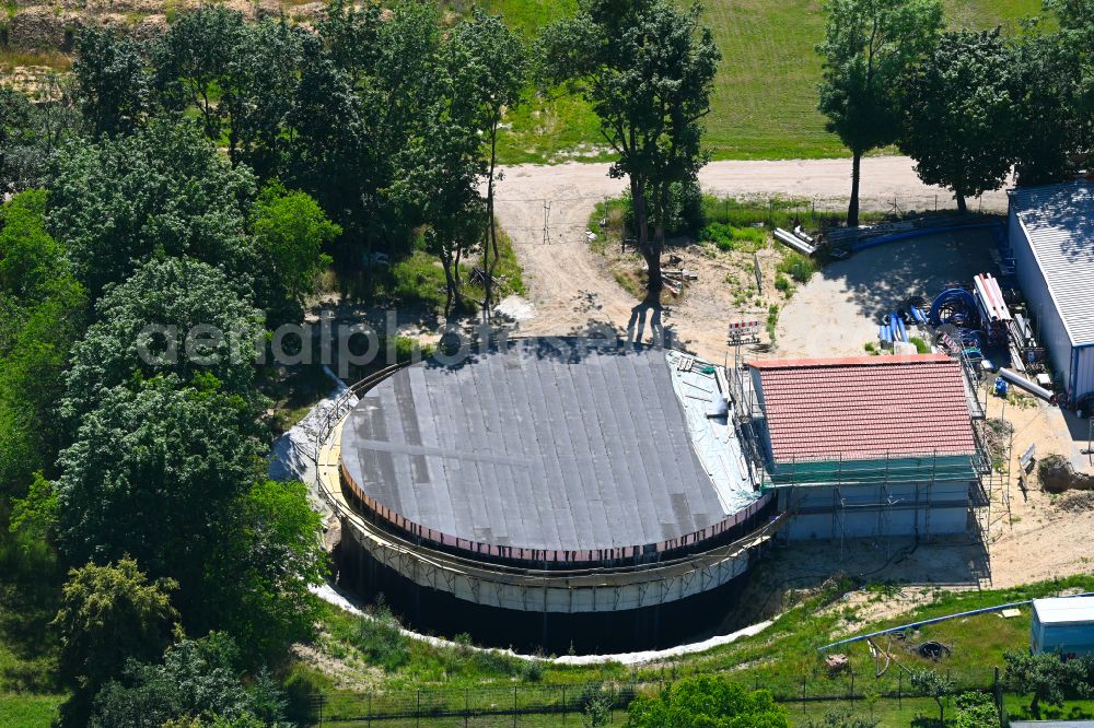 Werneuchen from above - Construction site for the new construction of the retention basin and water storage on street Wesendahler Strasse in Werneuchen in the state Brandenburg, Germany