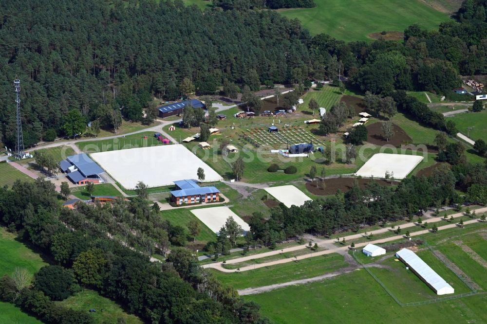 Luhmühlen from above - Equestrian training ground and tournament training gallery in Luhmuehlen in the state Lower Saxony, Germany