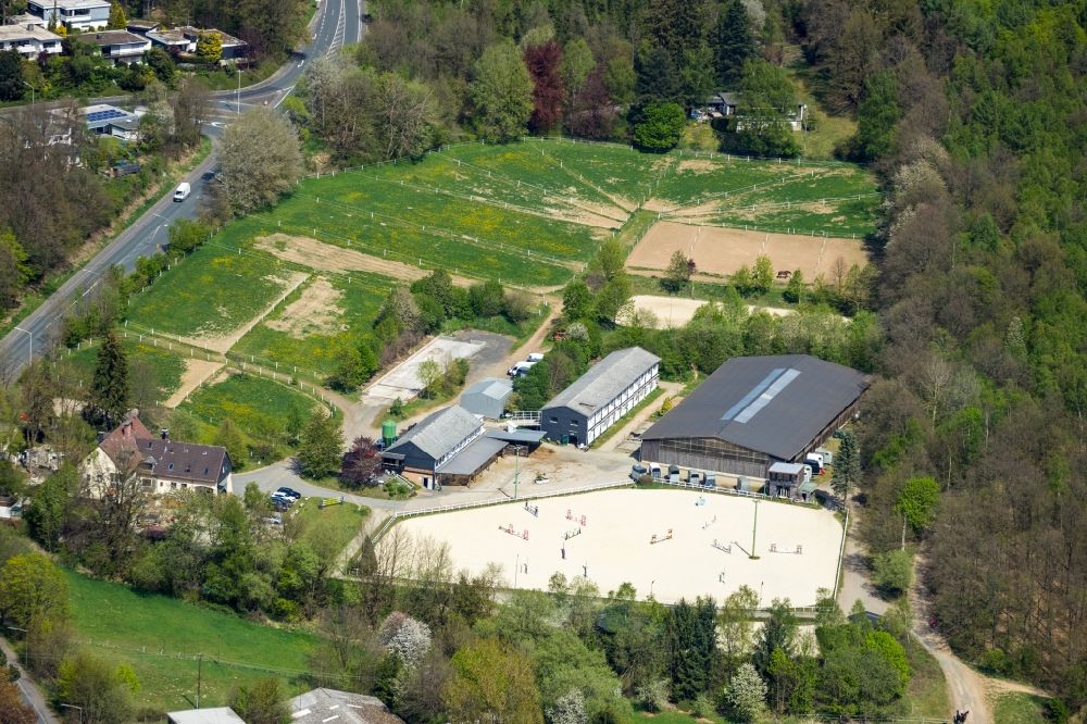 Siegen from above - Equestrian training ground and tournament training gallery in Siegen in the state North Rhine-Westphalia, Germany