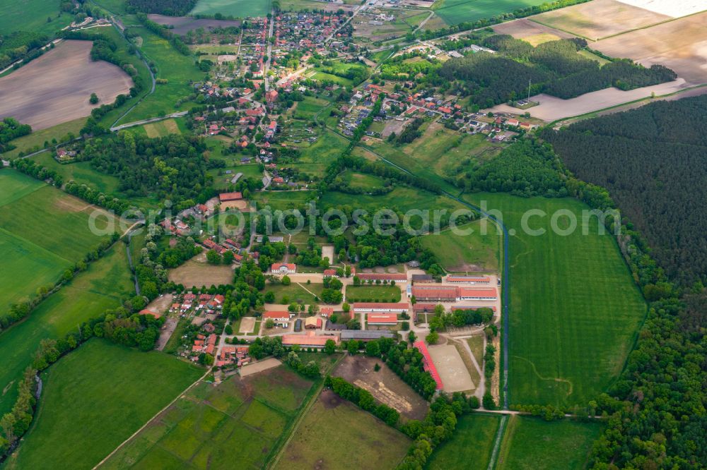 Redefin from above - Building of stables on the area of State Stud Redefin in Redefin in the state Mecklenburg - Western Pomerania