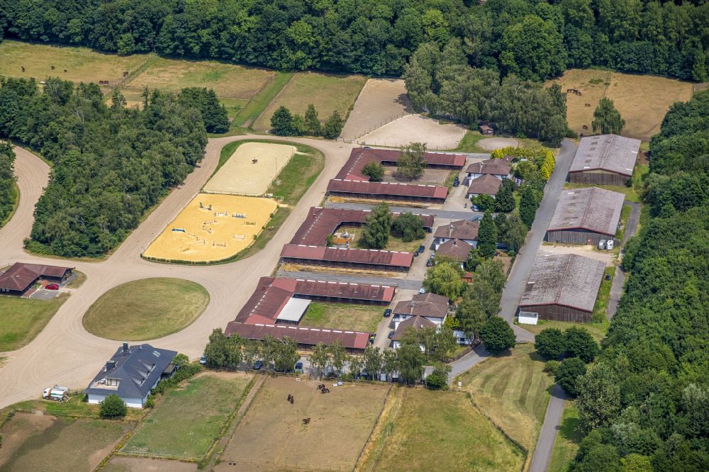 Aerial image Castrop-Rauxel - Building of stables Gestuet Forstwald on street Westring in Castrop-Rauxel at Ruhrgebiet in the state North Rhine-Westphalia, Germany
