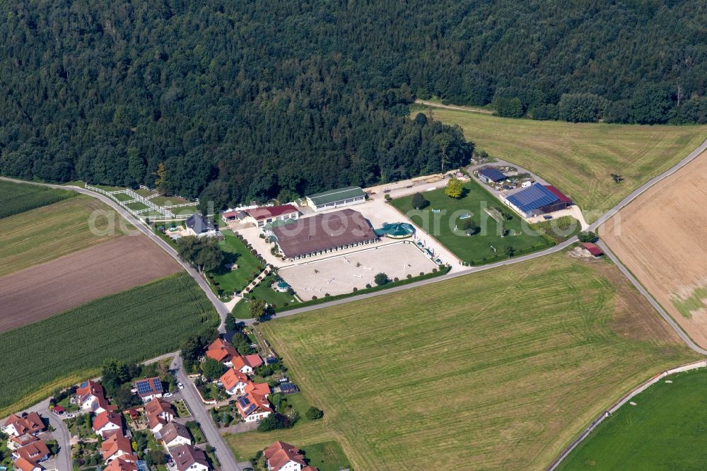 Aerial photograph Heiligkreuztal - Building of stables of MSM Marschall Sportpferde Management GmbH in Heiligkreuztal in the state Baden-Wuerttemberg, Germany