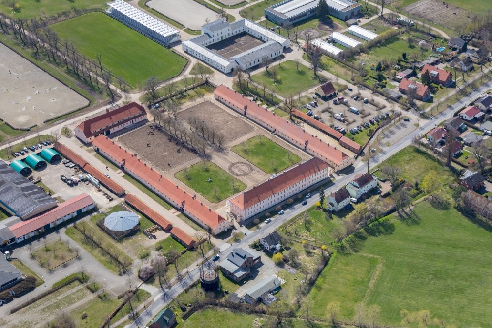 Neustadt (Dosse) from the bird's eye view: Building of stables in Neustadt (Dosse) in the state Brandenburg, Germany