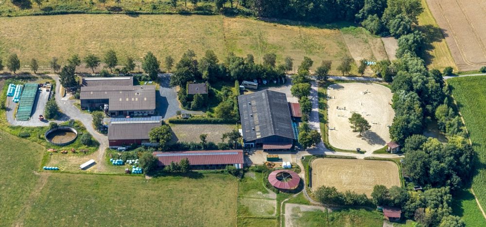 Holzen from above - Building of stables of Reitbetrieb Walter & Florian Lutter GmbH in the district Stemel in Holzen in the state North Rhine-Westphalia, Germany