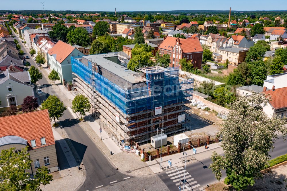 Luckenwalde from above - Historical old building of Deutsche Post Alte Post in Luckenwalde in the state Brandenburg, Germany