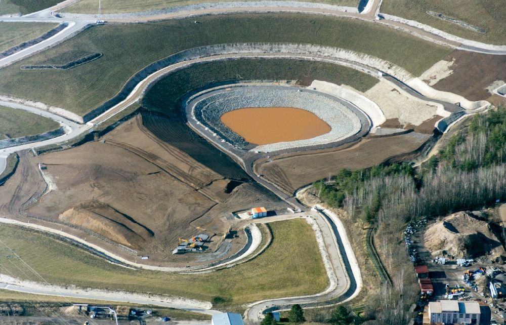 Wackersdorf from above - Renovation, sealing and restoration work on the site of the refurbished landfill Deponie Westfeld in Wackersdorf in the state Bavaria, Germany