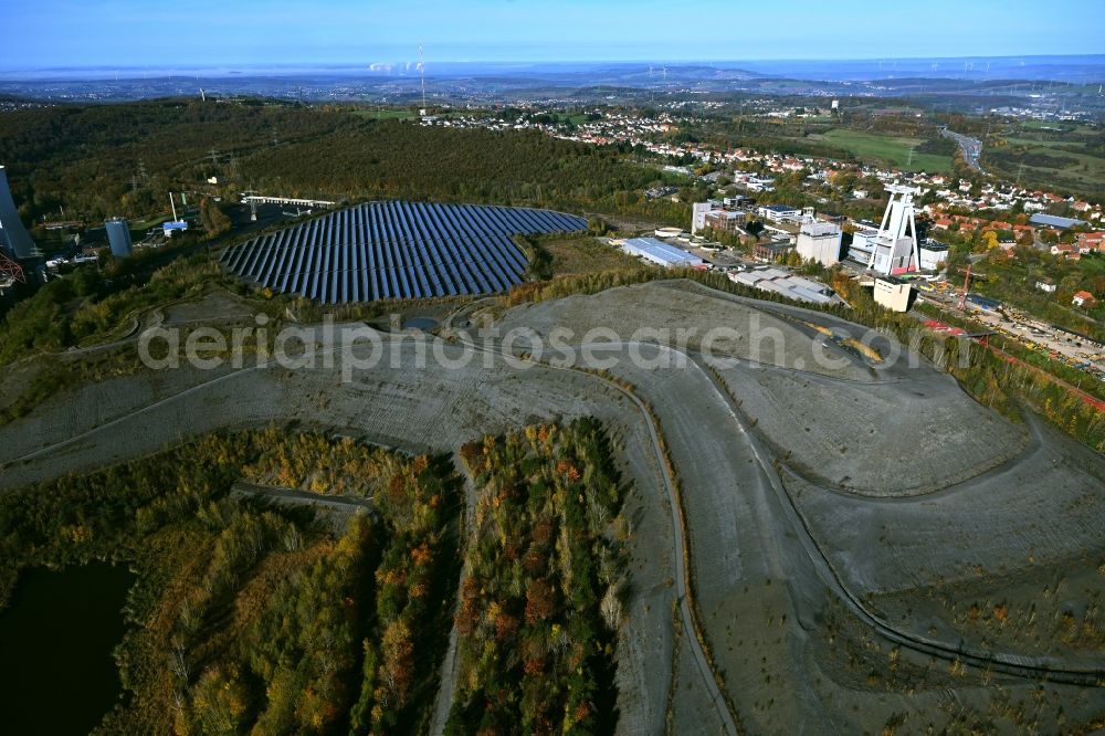 Aerial image Quierschied - Rehabilitation and renaturation work on the layers of a mining waste dump of coal mining in Quierschied in the state Saarland, Germany