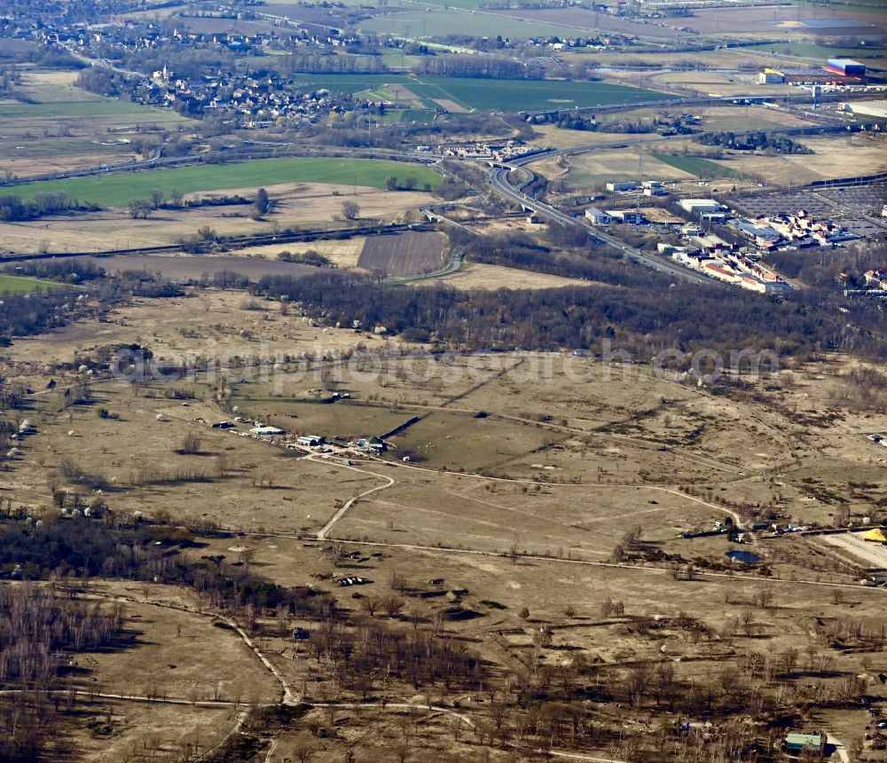 Wustermark from the bird's eye view: Renaturation of the former site of the military training area Flugplatz Doeberitz in Wustermark in the state Brandenburg, Germany