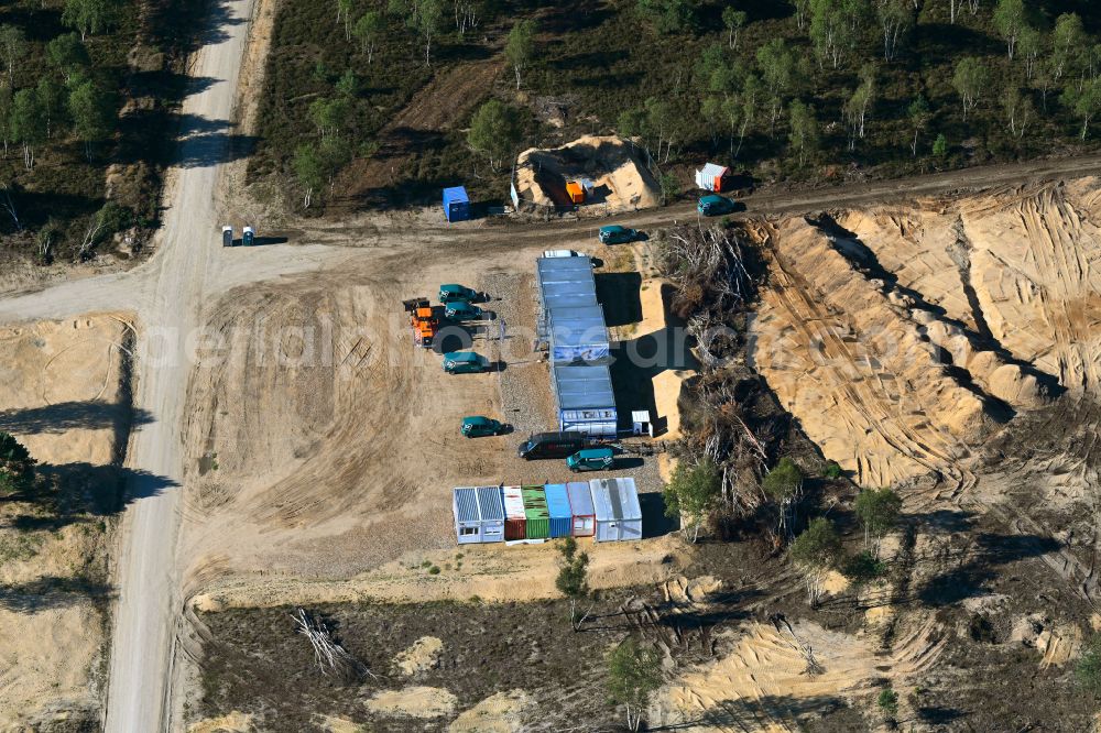 Gadow from the bird's eye view: Renaturation of the former site of the military training area Kyritz-Ruppiner-Heide in Gadow in the state Brandenburg, Germany