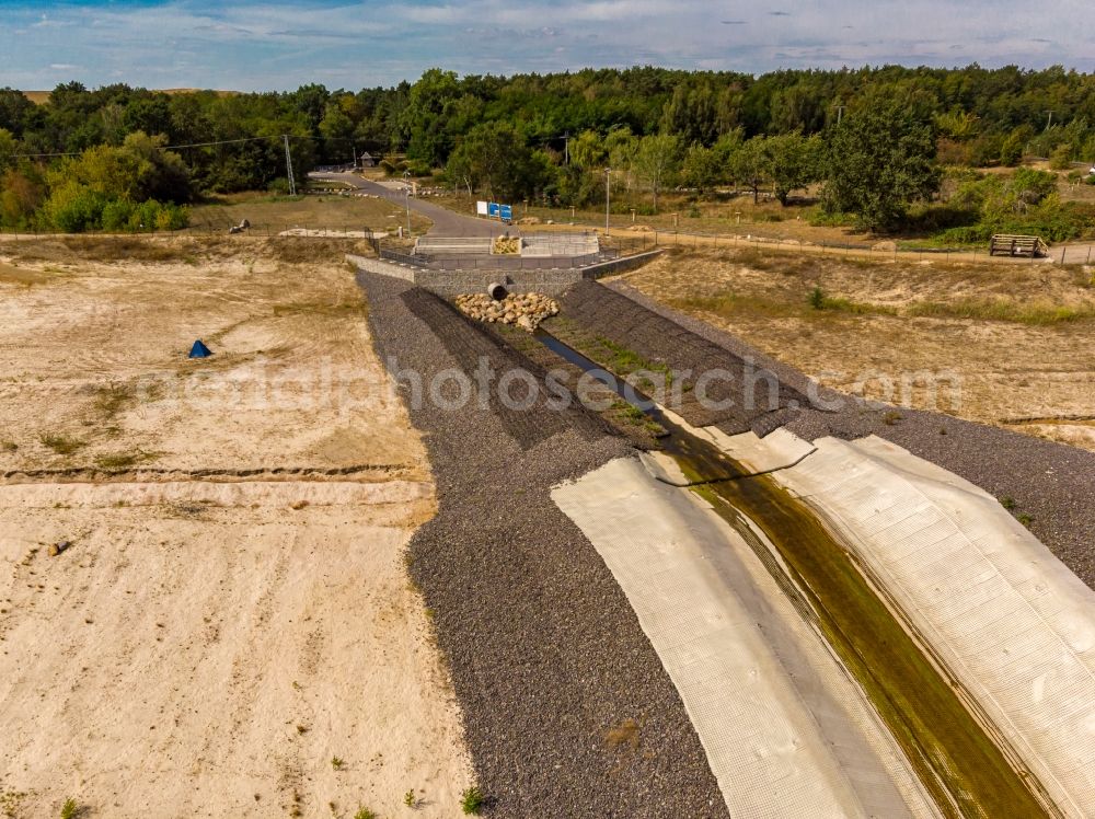 Aerial photograph Cottbus - Shore areas of flooded former lignite opencast mine and renaturation lake Baltic Sea in the district Merzdorf in Cottbus in the state Brandenburg, Germany