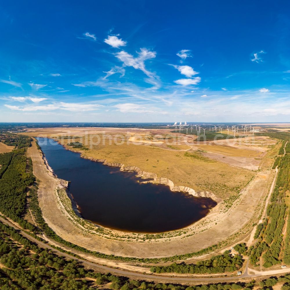 Cottbus from the bird's eye view: Shore areas of flooded former lignite opencast mine and renaturation lake Baltic Sea in the district Merzdorf in Cottbus in the state Brandenburg, Germany