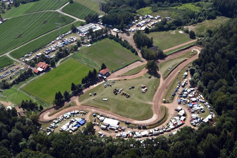 Aerial image Albbruck - Race event and international autocross race in the sandpit in the district Schachen in Albbruck in the state Baden-Wurttemberg, Germany