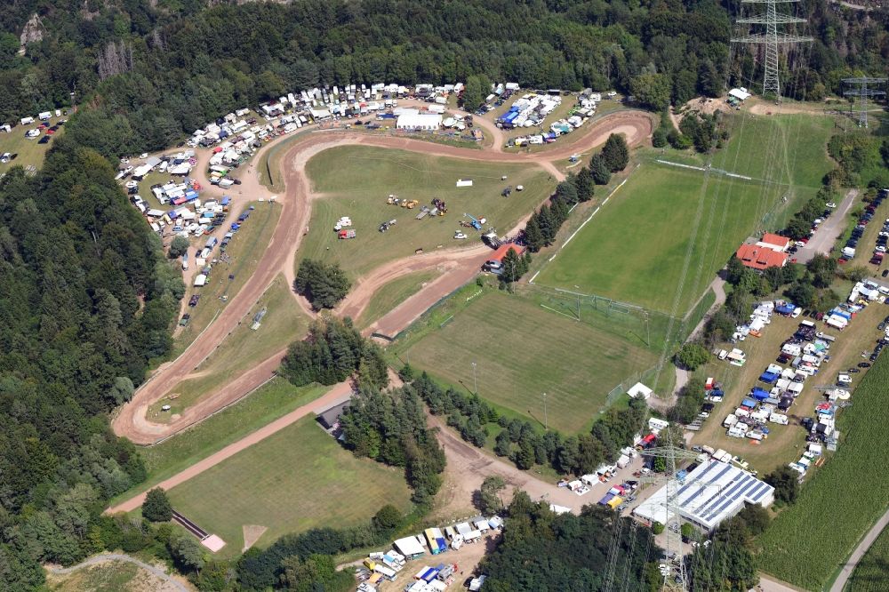 Albbruck from above - Race event and international autocross race in the sandpit in the district Schachen in Albbruck in the state Baden-Wurttemberg, Germany
