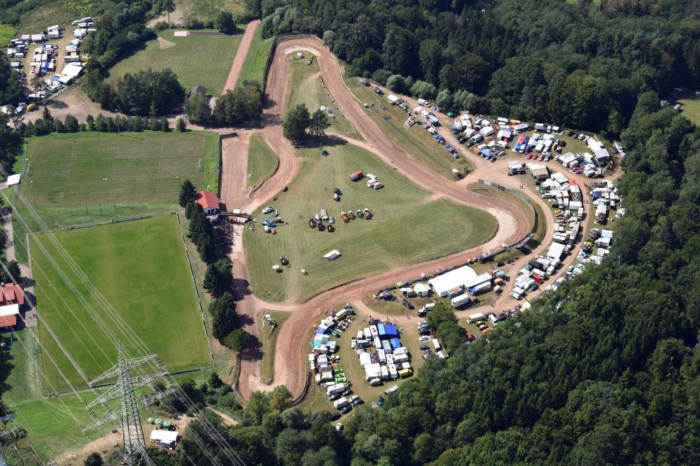 Albbruck from the bird's eye view: Race event and international autocross race in the sandpit in the district Schachen in Albbruck in the state Baden-Wurttemberg, Germany