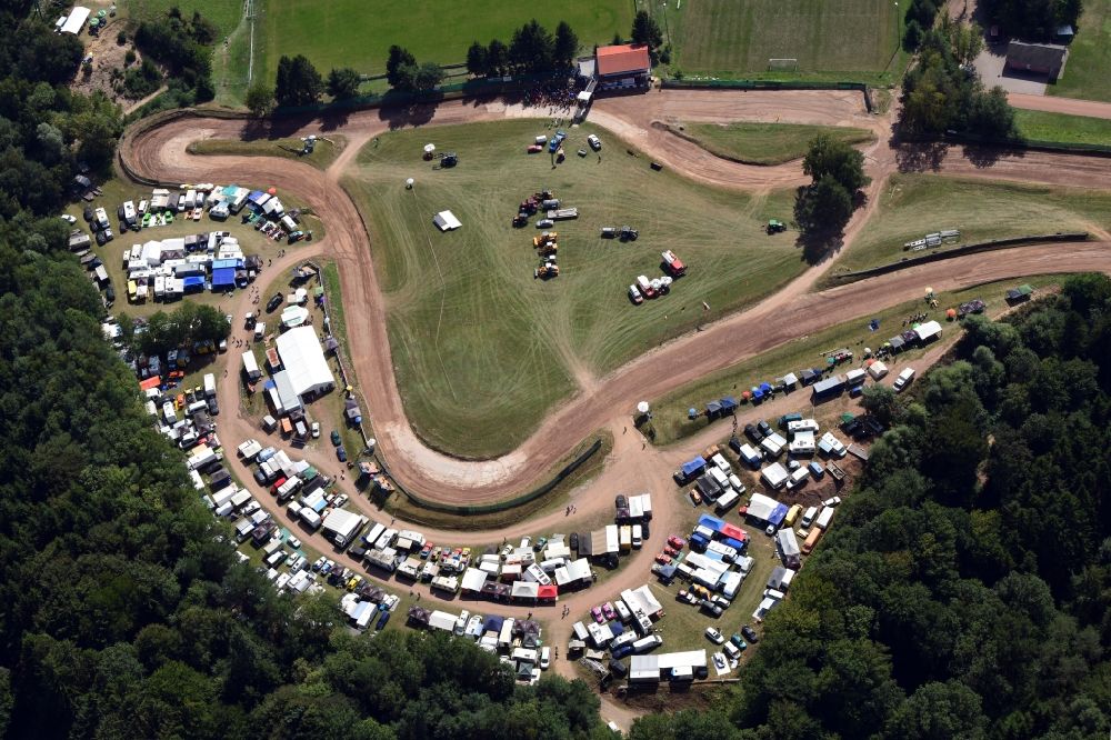 Aerial image Albbruck - Race event and international autocross race in the sandpit in the district Schachen in Albbruck in the state Baden-Wurttemberg, Germany