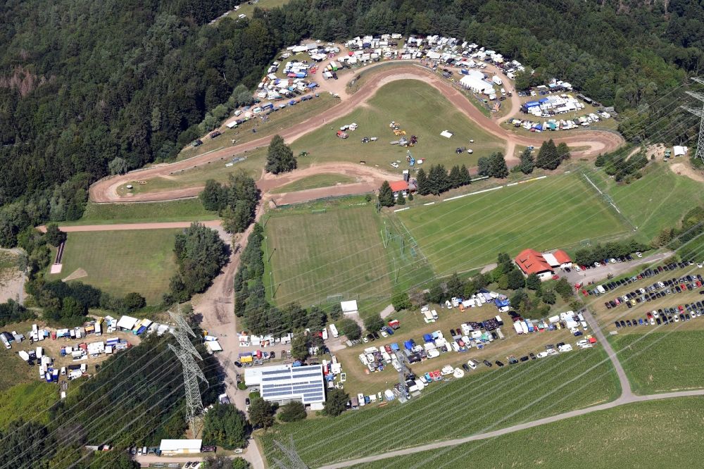 Aerial photograph Albbruck - Race event and international autocross race in the sandpit in the district Schachen in Albbruck in the state Baden-Wurttemberg, Germany