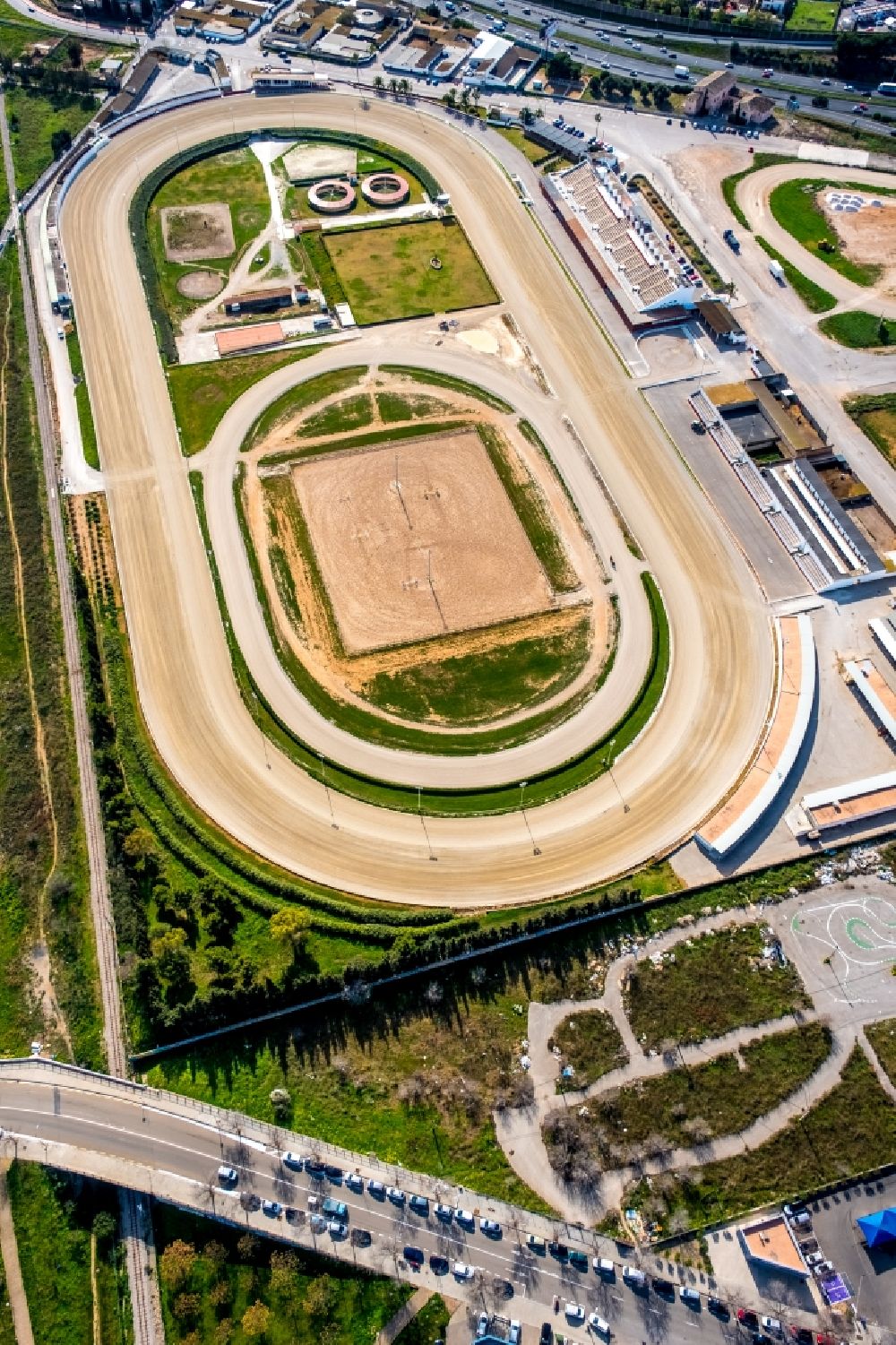 Aerial image Palma - Race track of the Hipodromo son Pardo racecourse on the Carretera de Soller km 3.5 in Palma Nord in Palma in Balearic Island Mallorca, Spain