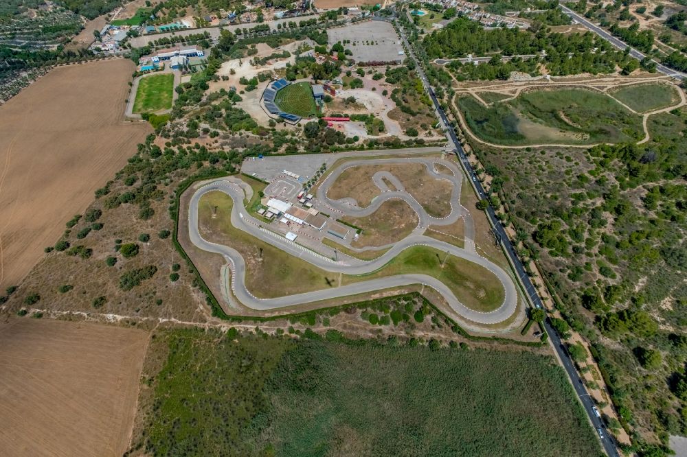 Aerial photograph Calvia - Racetrack racecourse of Go-Kart-Bahn Kart Magaluf on CamA? Porrassa in Calvia in Balearic island of Mallorca, Spain