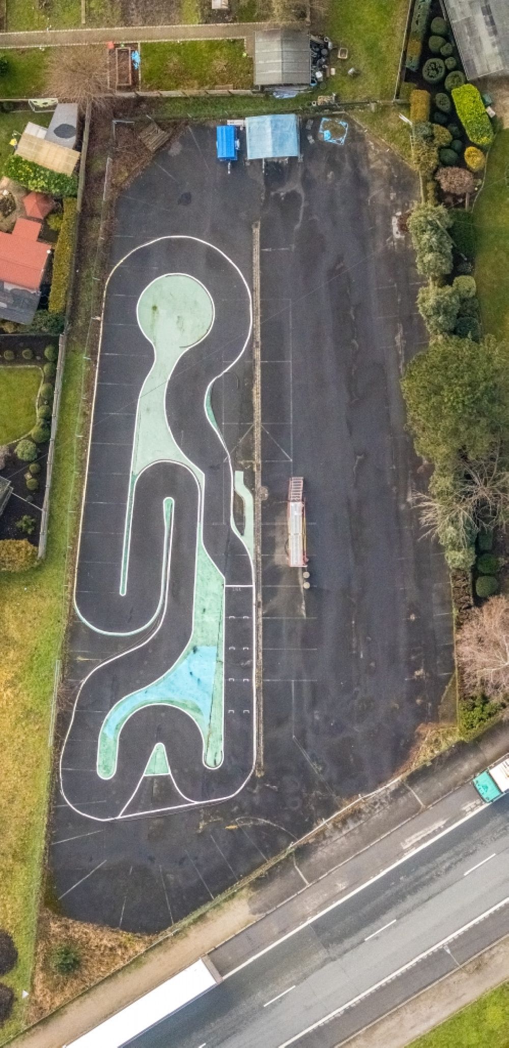 Hamm from the bird's eye view: Racetrack racecourse Go Kart-Bahn in the district Bockum-Hoevel in Hamm in the state North Rhine-Westphalia, Germany
