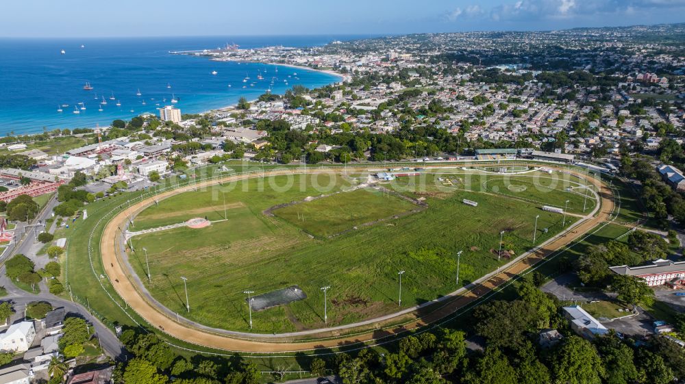Bridgetown from the bird's eye view: Racetrack racecourse - trotting on street Tudor Street in Bridgetown in Christ Church, Barbados