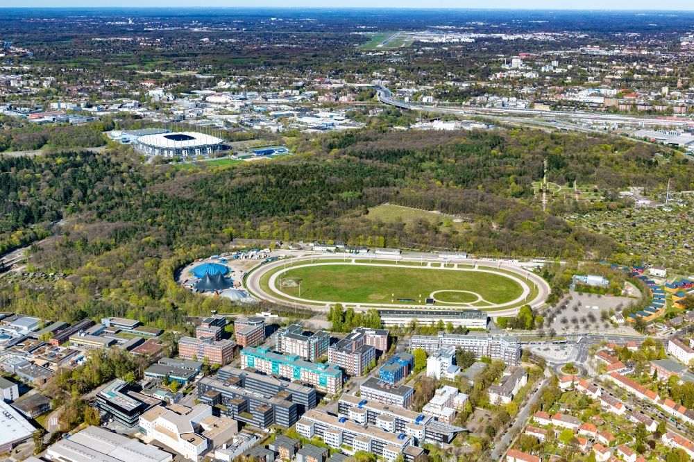 Hamburg from the bird's eye view: Racetrack racecourse - trotting in the district Bahrenfeld in Hamburg, Germany