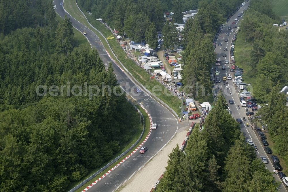 Aerial image Nürburg - Race day at the Formula 1 race track in Nuerburg Nuerburgring in Rhineland-Palatinate