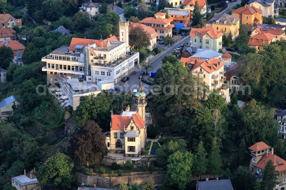 Aerial image Dresden - Restaurant Luisenhof and Villa San Remo in Dresden-Loschwitz in the state Saxony, Germany