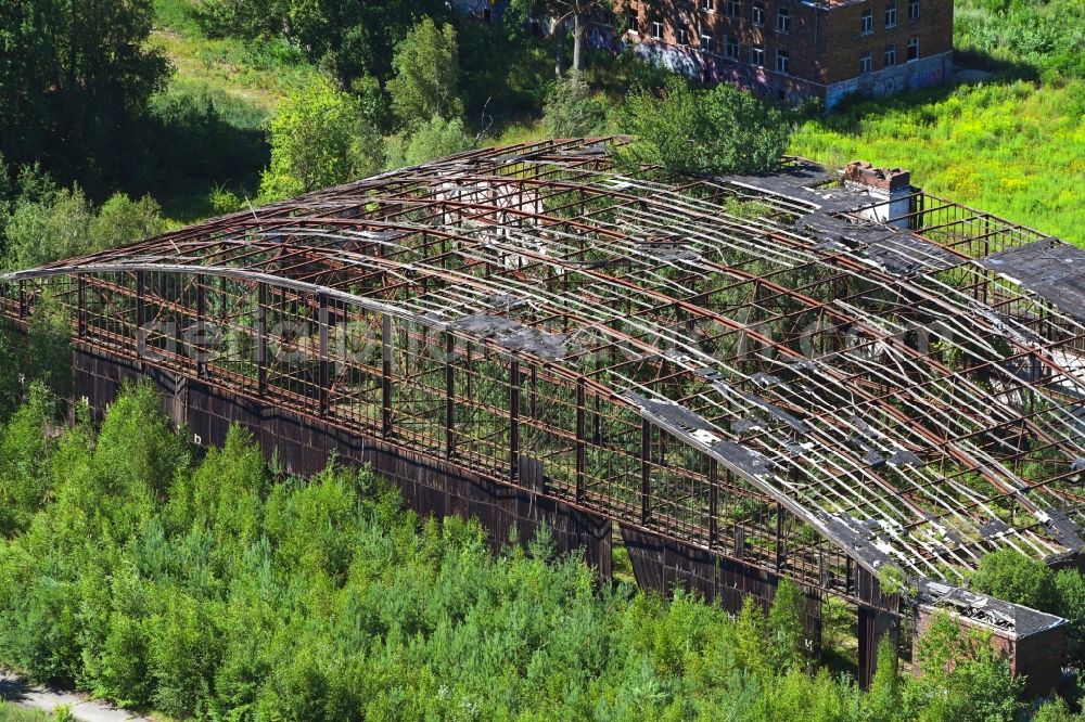 Aerial image Oberkrämer - Remains of hangar aircraft hangars at the former Schoenwalde airfield in the district of Boetzow in Oberkraemer in the state of Brandenburg, Germany