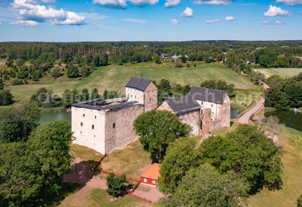 Kastelholm from the bird's eye view: Remains of the ruins of the palace grounds of the former castle Kastelholm in Kastelholm in Alands landsbygd, Aland
