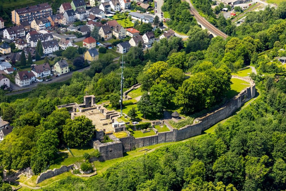 Arnsberg from above - Remains of the ruins Schlossruine Arnsberg - Portal on the Schlossberg in Arnsberg in the state of North Rhine-Westphalia