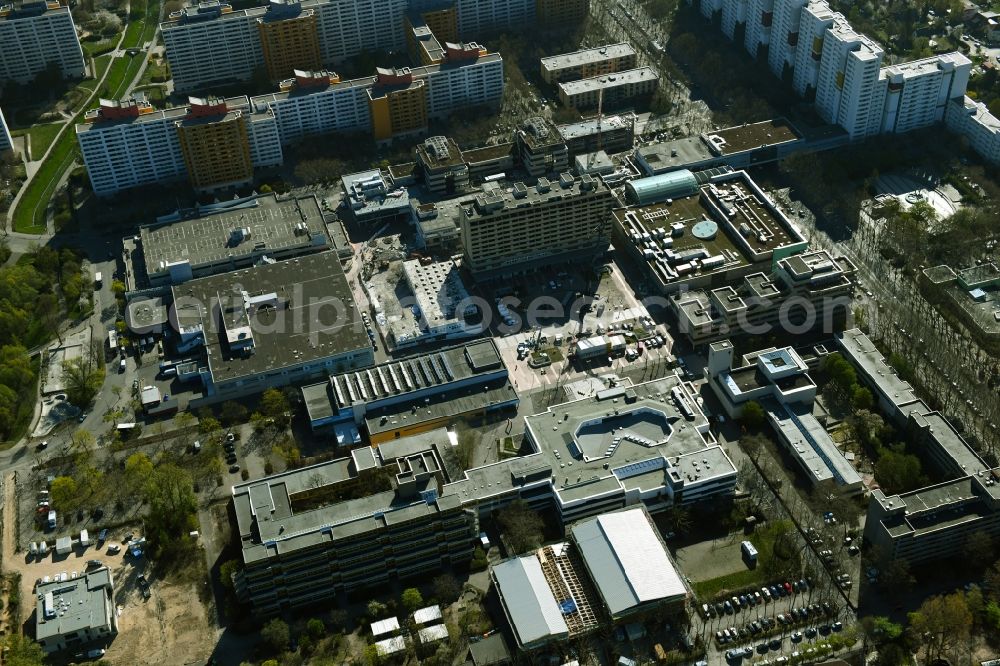 Berlin from above - Revitalization and expansion construction at the building complex of the shopping center Maerkische Zentrum in the district Maerkisches Viertel in Berlin, Germany