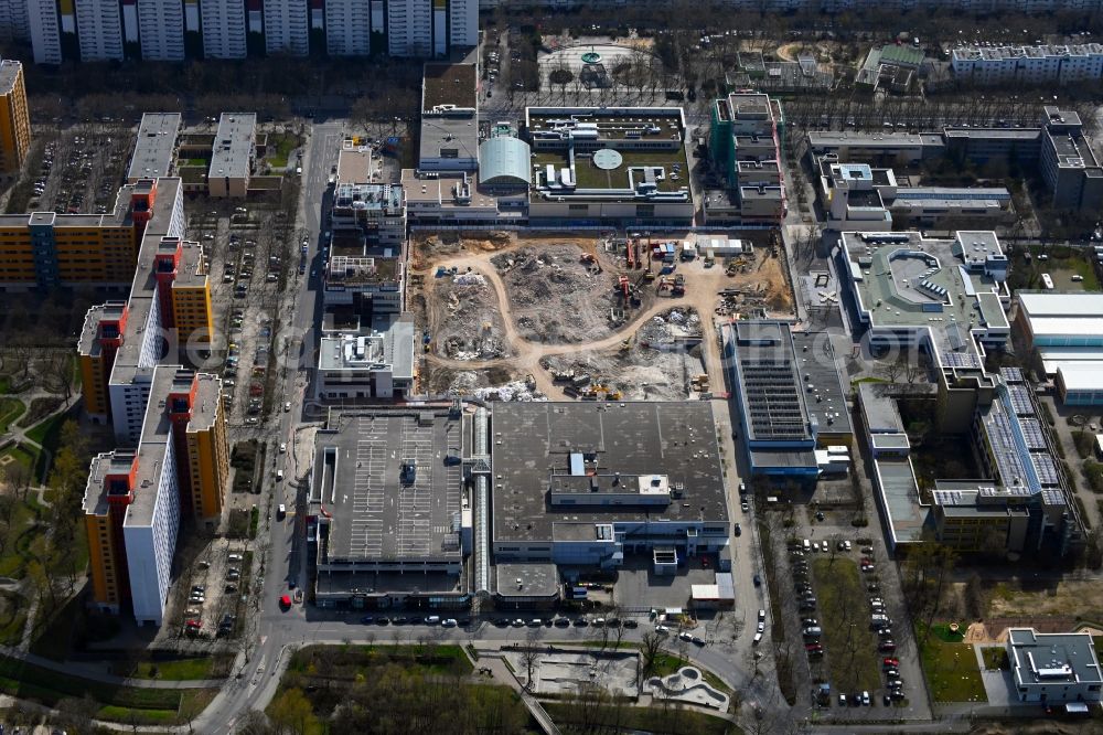 Berlin from the bird's eye view: Revitalization and expansion construction at the building complex of the shopping center Maerkische Zentrum in the district Maerkisches Viertel in Berlin, Germany