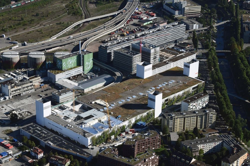 Aerial image Basel - Revitalization and expansion construction at the building complex of the shopping center Stuecki in the district Kleinhueningen in Basel, Switzerland