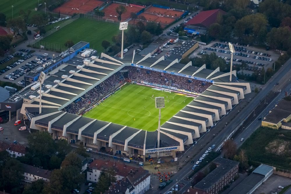 Bochum from the bird's eye view: View of the stadium rewirpowerSTADION in Bochum in the state North Rhine-Westphalia