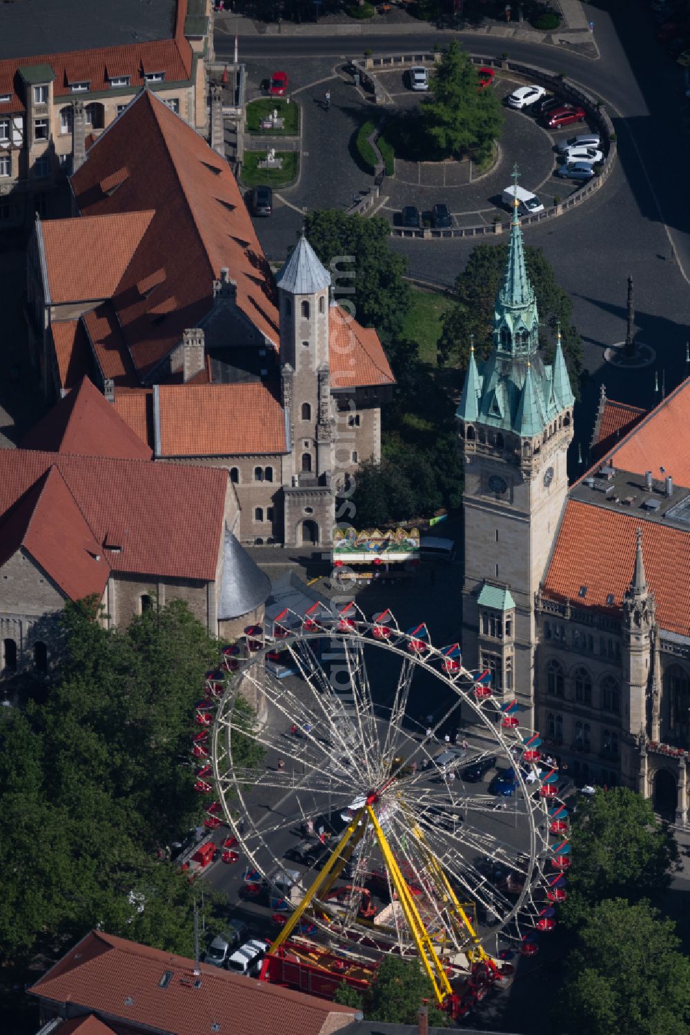 Braunschweig from above - Ferris wheel in Brunswick in the state Lower Saxony, Germany