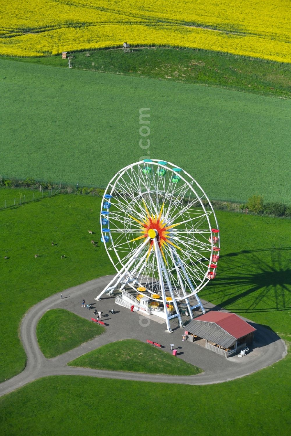 Lichtenau from the bird's eye view: Leisure Centre with ferris wheel - Amusement Park of Erlebnis- and Freizeitpark Lichtenau GmbH & Co. KG on Sachsenstrasse in the district Oberlichtenau in Lichtenau in the state Saxony, Germany