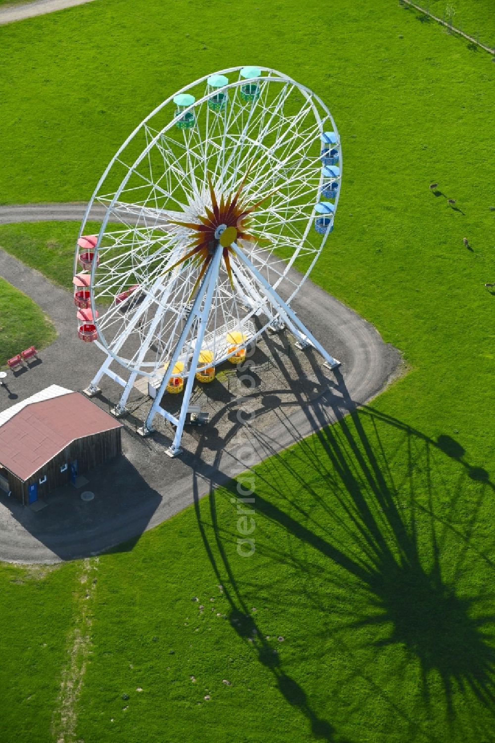 Aerial photograph Lichtenau - Leisure Centre with ferris wheel - Amusement Park of Erlebnis- and Freizeitpark Lichtenau GmbH & Co. KG on Sachsenstrasse in the district Oberlichtenau in Lichtenau in the state Saxony, Germany