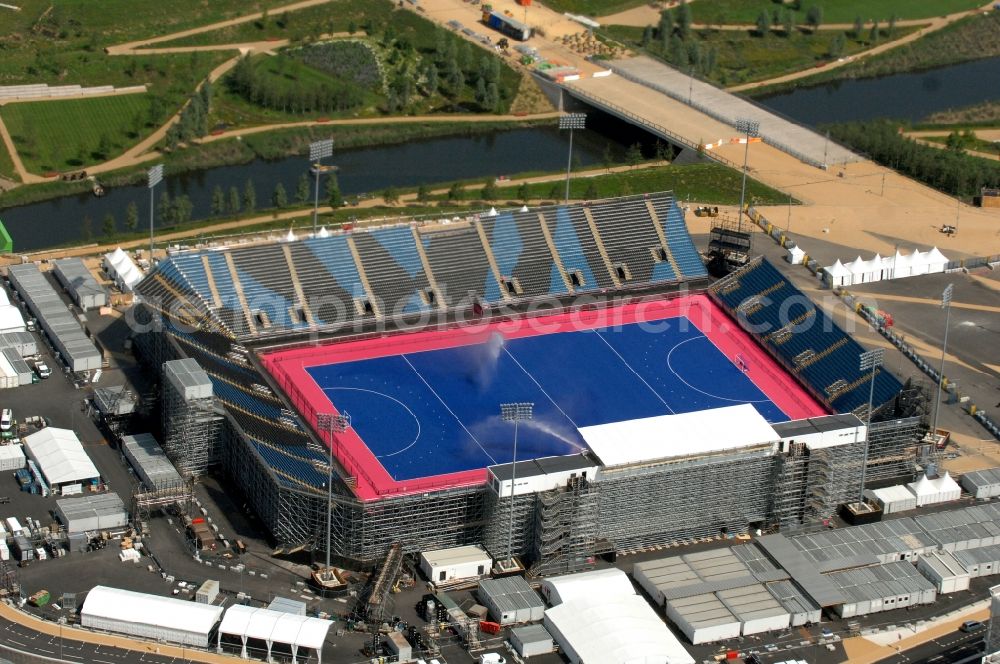 Aerial image London - Hockey field Riverbank Arena in Olympic Park one of the Olympic and Paralympic venues for the 2012 Games in Great Britain
