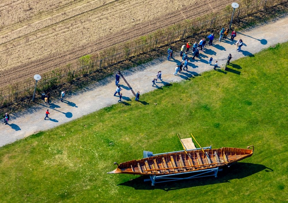 Haltern am See from the bird's eye view: Boat on the grounds of Museum building ensemble of LWL Roman Museum in Haltern am See in the state of North Rhine-Westphalia. Here the most important finds from all Roman camps along the lip are issued