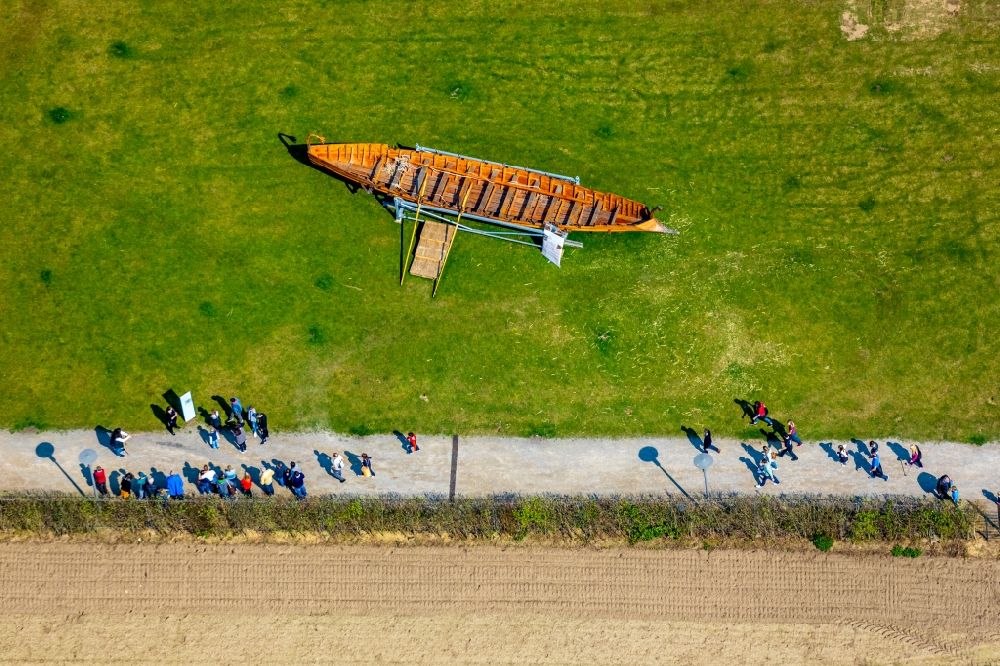 Aerial photograph Haltern am See - Boat on the grounds of Museum building ensemble of LWL Roman Museum in Haltern am See in the state of North Rhine-Westphalia. Here the most important finds from all Roman camps along the lip are issued