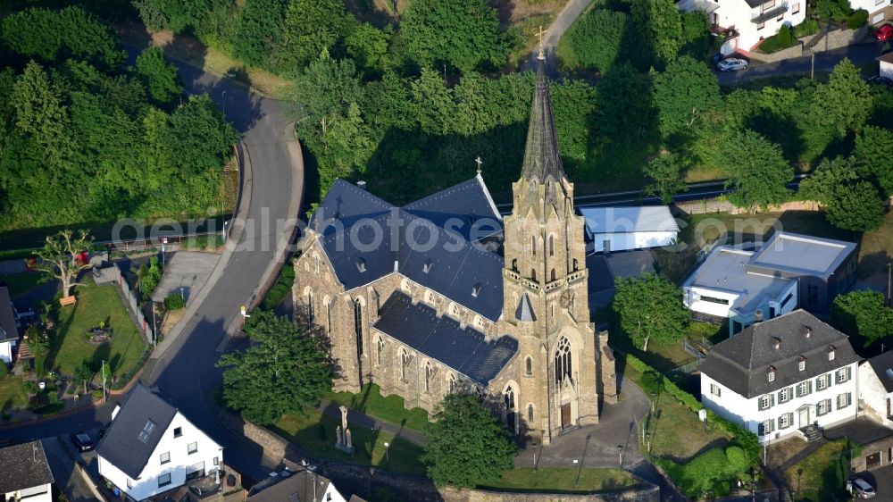 Rheinbrohl from above - Roman Catholic Parish Church of St. Suitbert in Rheinbrohl in the state Rhineland-Palatinate, Germany