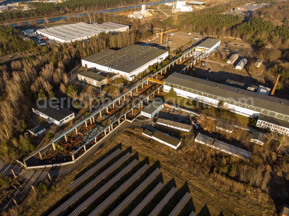 Aerial photograph Eberswalde - Buildings and production halls on the food manufacturer's premises Finow Rohrsysteme in Eberswalde in the state Brandenburg, Germany