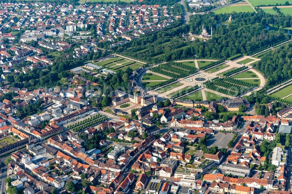 Aerial image Schwetzingen - Rokoko Park of Gardens and Castle of Schwetzingen in Schwetzingen in the state Baden-Wurttemberg, Germany