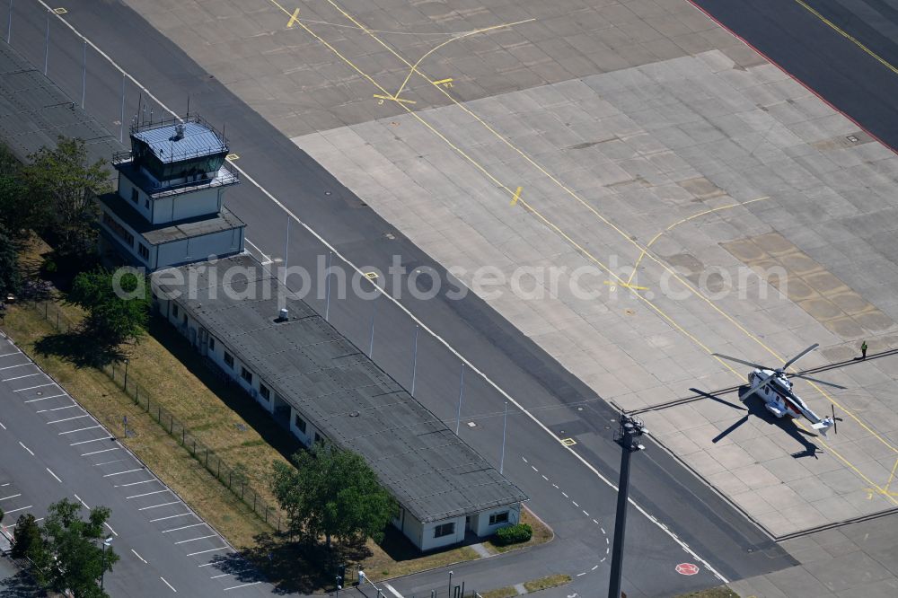Berlin from above - Parking areas, runway and apron of the Bmvg Air Force - the military part of the branch office on Avenue Jean Mermoz of the airport in the Tegel district of Berlin, Germany