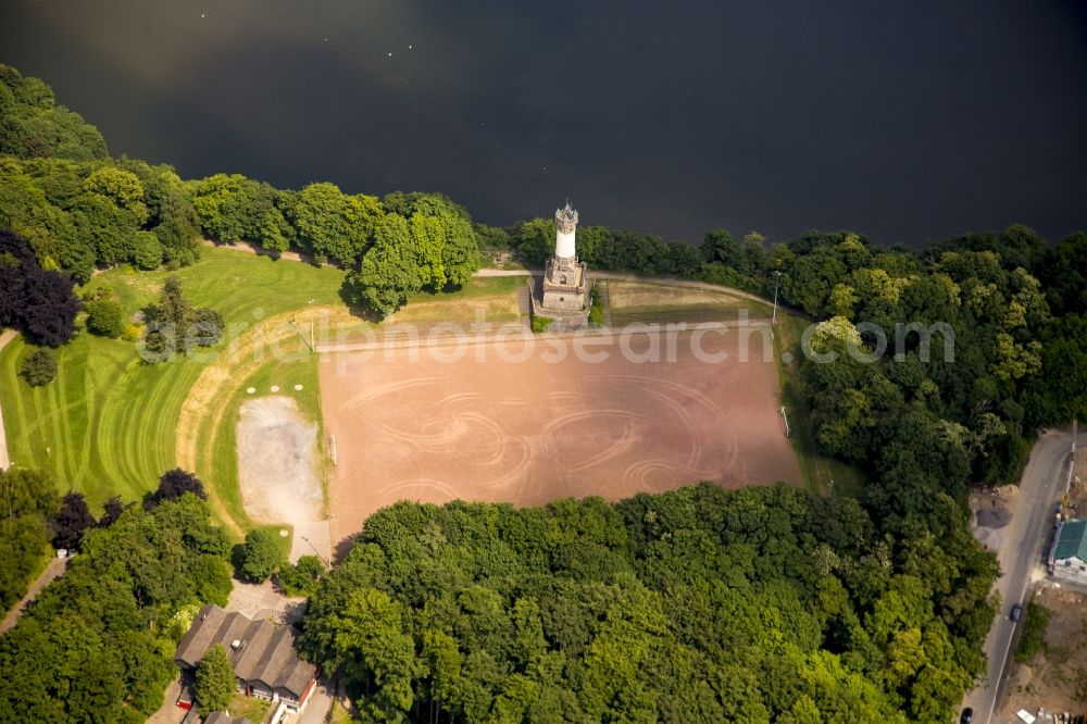 Aerial image Wetter (Ruhr) - Tennis court sports field on observation tower Harkortturm in Wetter (Ruhr) in the state North Rhine-Westphalia, Germany