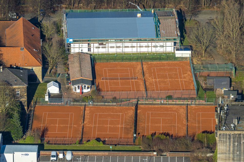 Aerial image Witten - Tennis court sports field Sport-UNION Annen eV on Kaelberweg in Witten in the state North Rhine-Westphalia, Germany